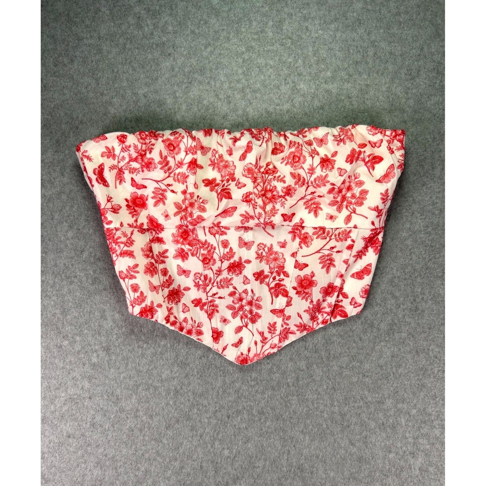 Princess Polly Cropped Bustier Top Womens 2 White Red Floral Butterfly Strapless